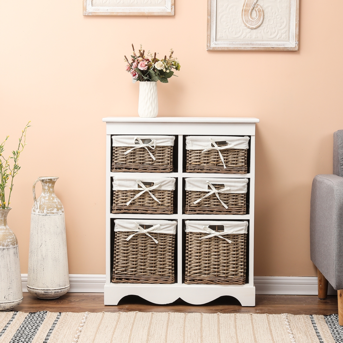 Whif912 30.1 In. White Wood Cabinet With 6-drawer Baskets