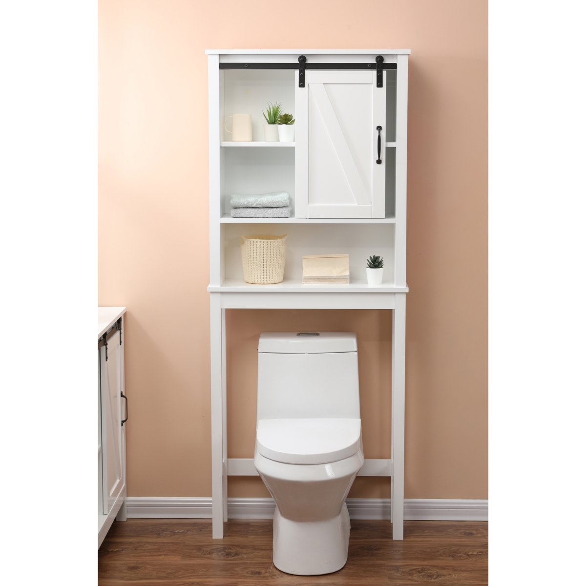 Whif959 27.2 X 66.9 X 9.1 In. Farmhouse White Mdf Over-the-toilet Space Saver Cabinet