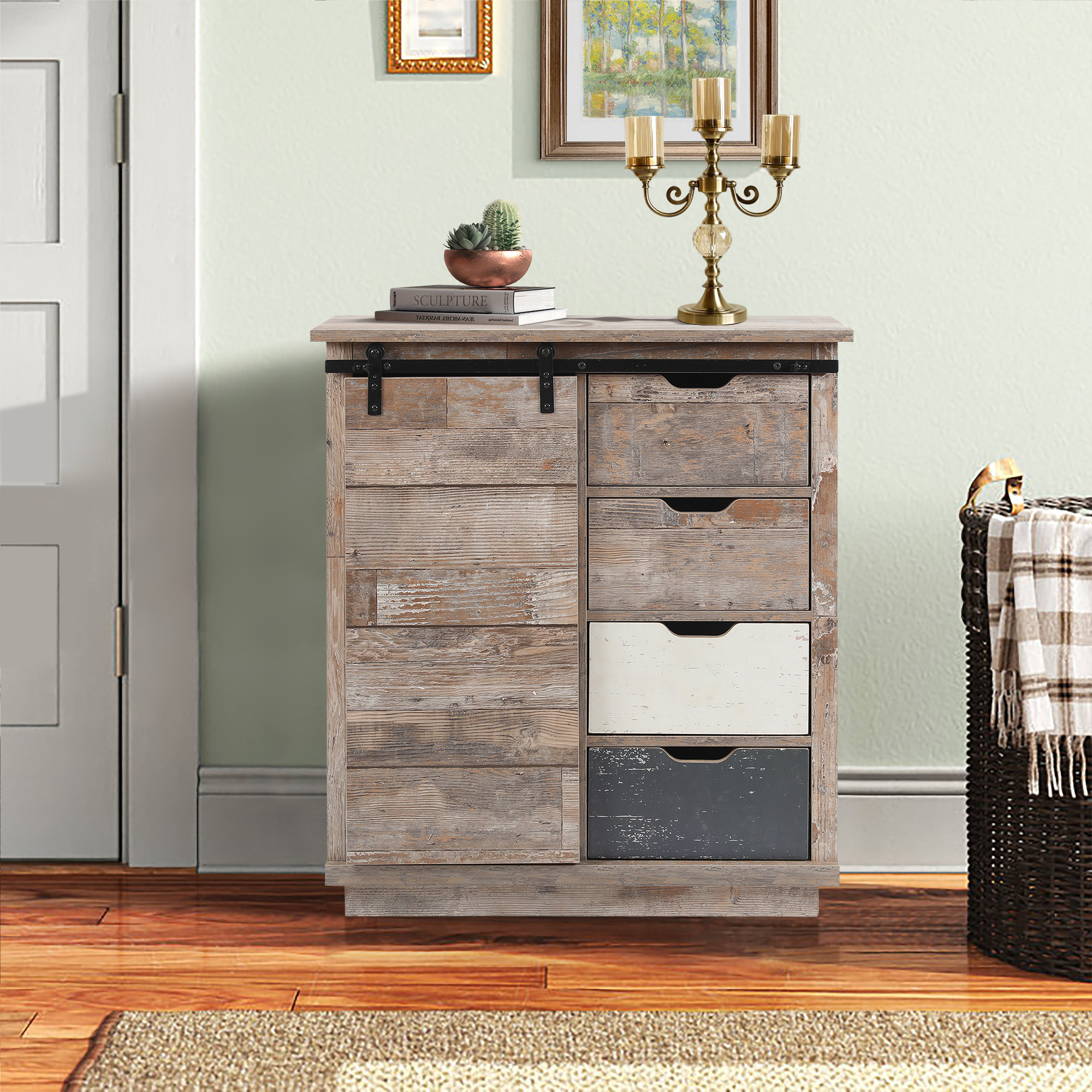 Whif962 31.5 X 34.8 X 13.4 In. Rustic Sliding One Door Wood Cabinet