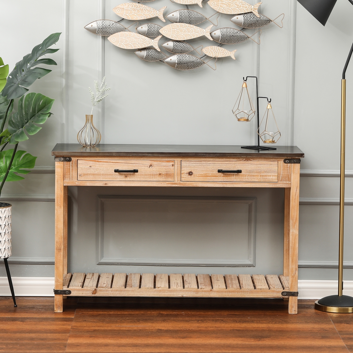 Whif1091 Wood Two Drawer Console Table