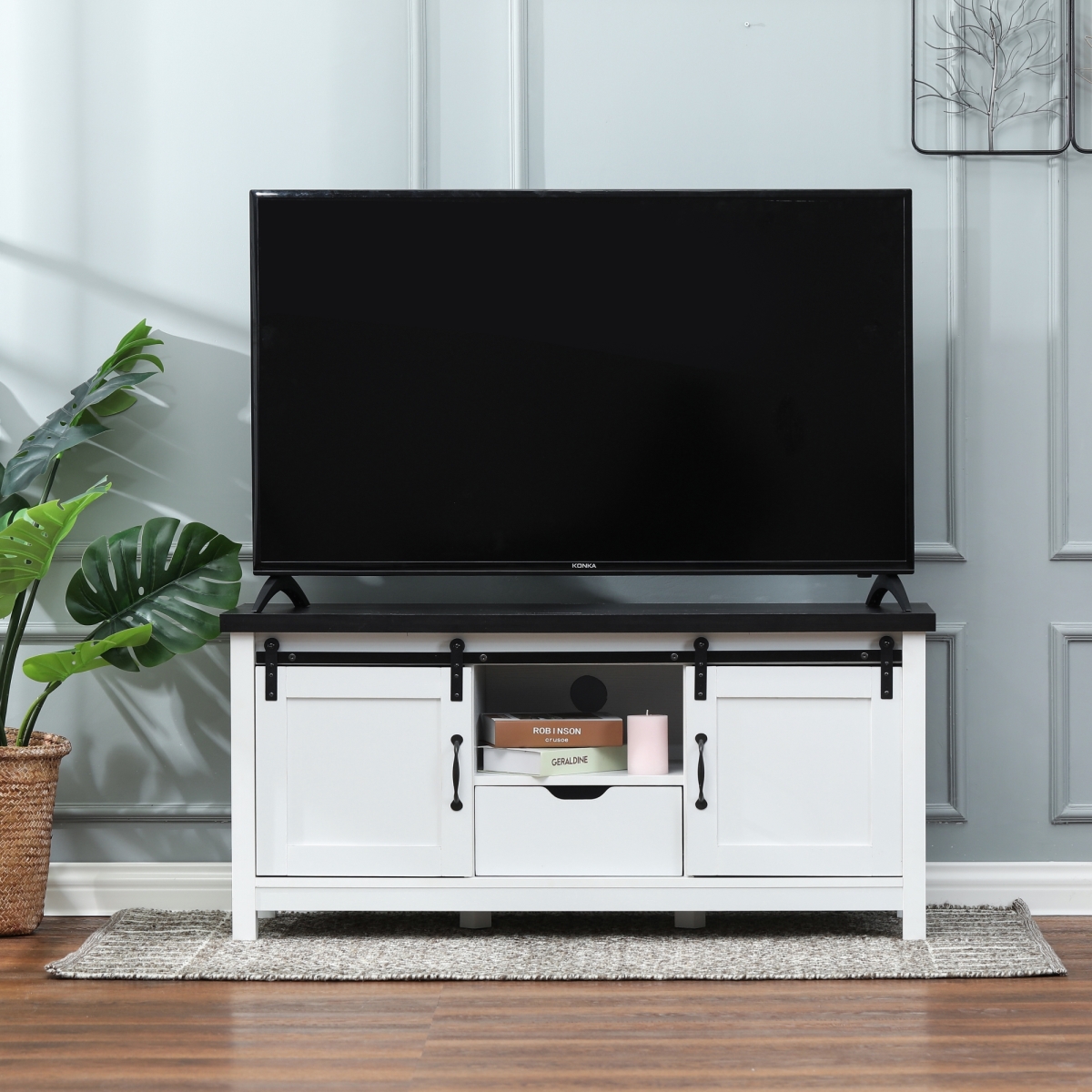Whif1155 Wood Tv Stand, White & Brown