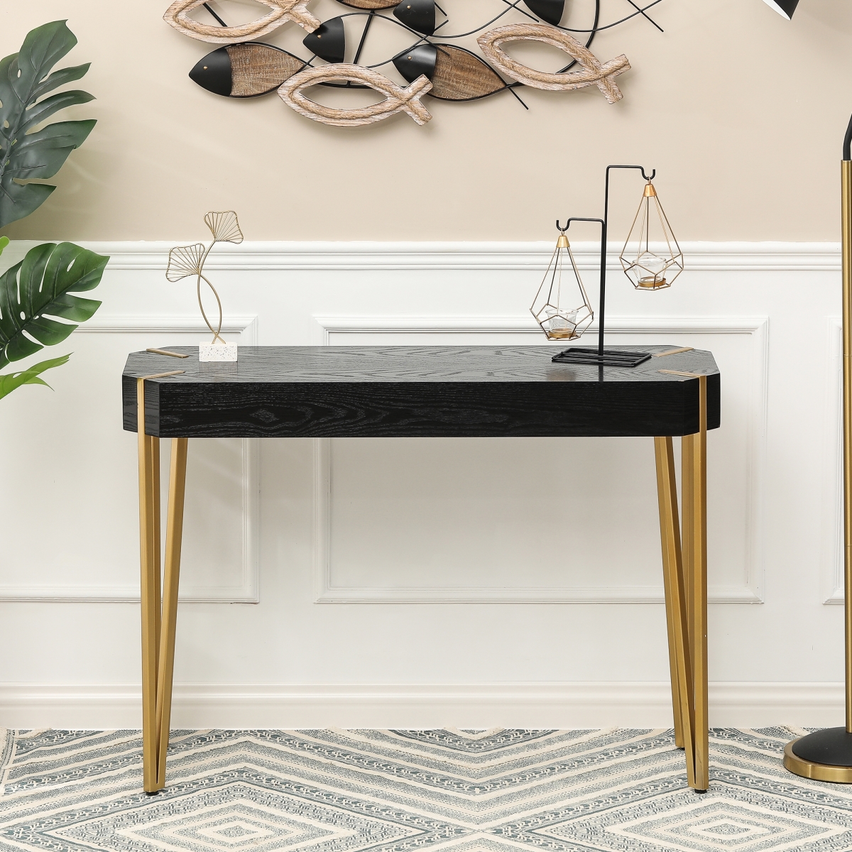 Whif1201 Console Entryway Table, Wood & Metal