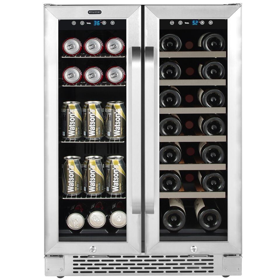 Whynter Bwb-2060fds 24 In. Built-in French Door Dual Zone, 20 Bottle & Wine 60 Can Beverage Cooler