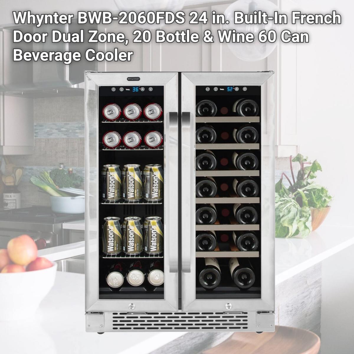 Picture of Whynter BWB-2060FDS 24 in. Built-In French Door Dual Zone, 20 Bottle & Wine 60 Can Beverage Cooler