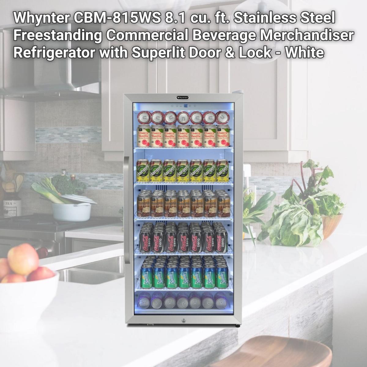 Picture of Whynter CBM-815WS 8.1 cu. ft. Stainless Steel Freestanding Commercial Beverage Merchandiser Refrigerator with Superlit Door & Lock - White