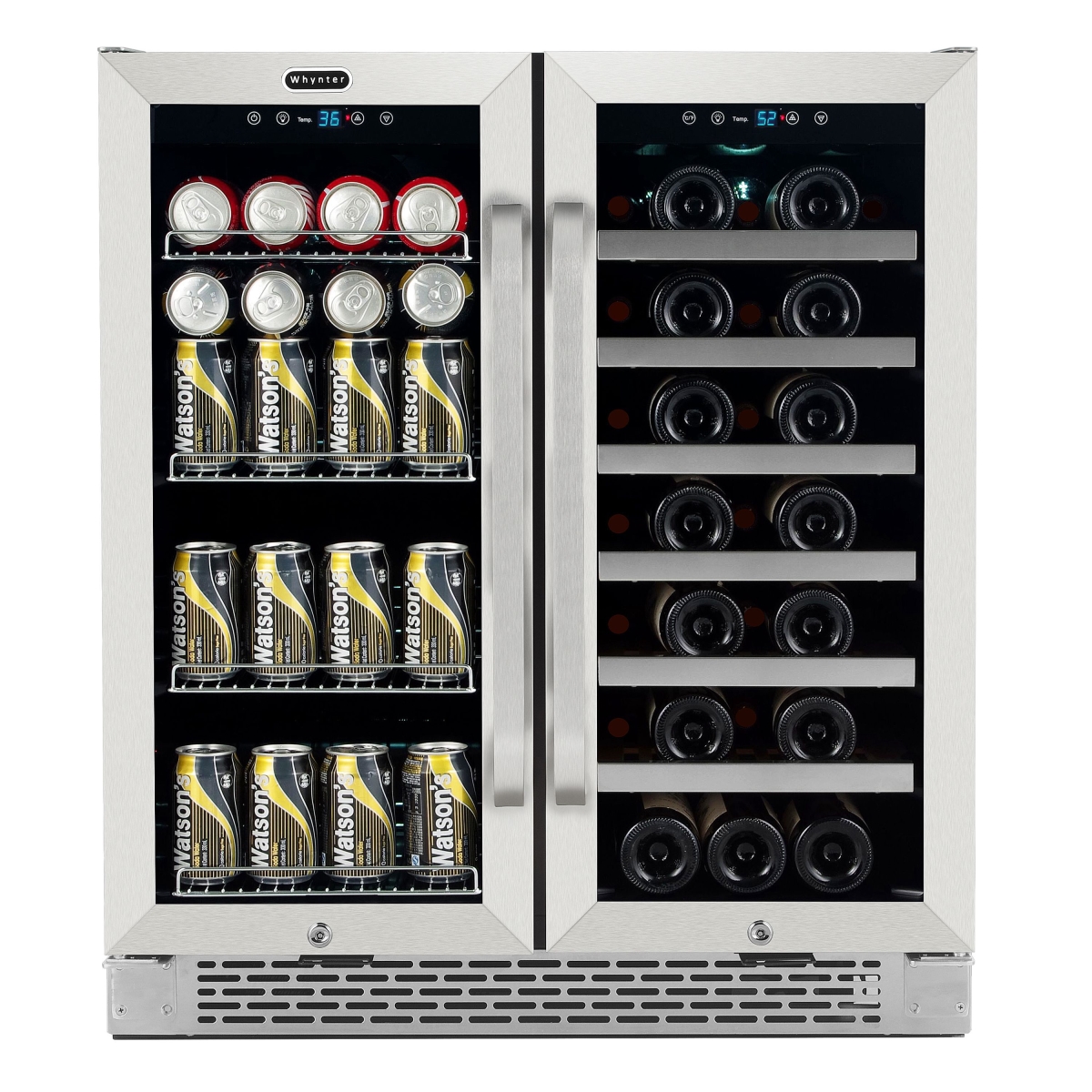 Whynter Bwb-3388fds 30 In. Built-in French Door Dual Zone 33 Bottle Wine Refrigerator 88 Can Beverage Center