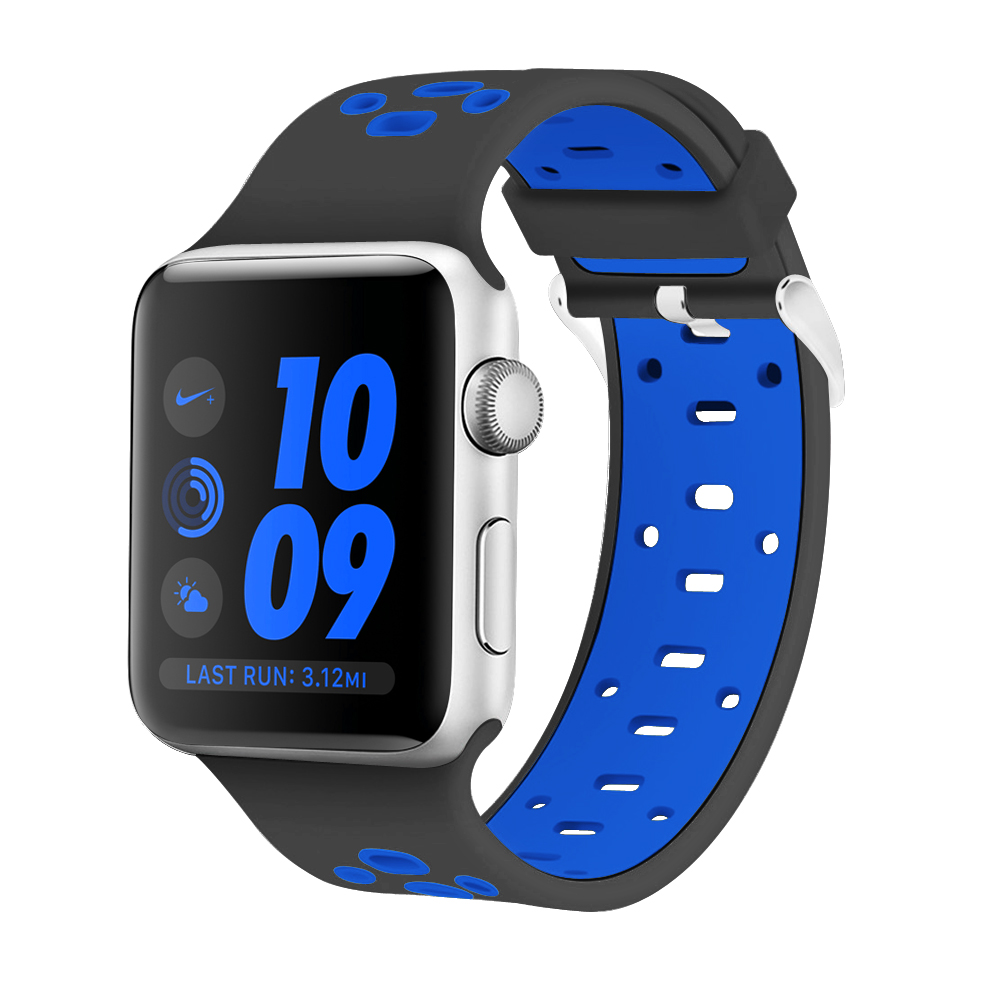 Ew-awpsp42-bkbl 42 Mm Breathable Silicone Sport Band For Apple Watch - Black & Blue