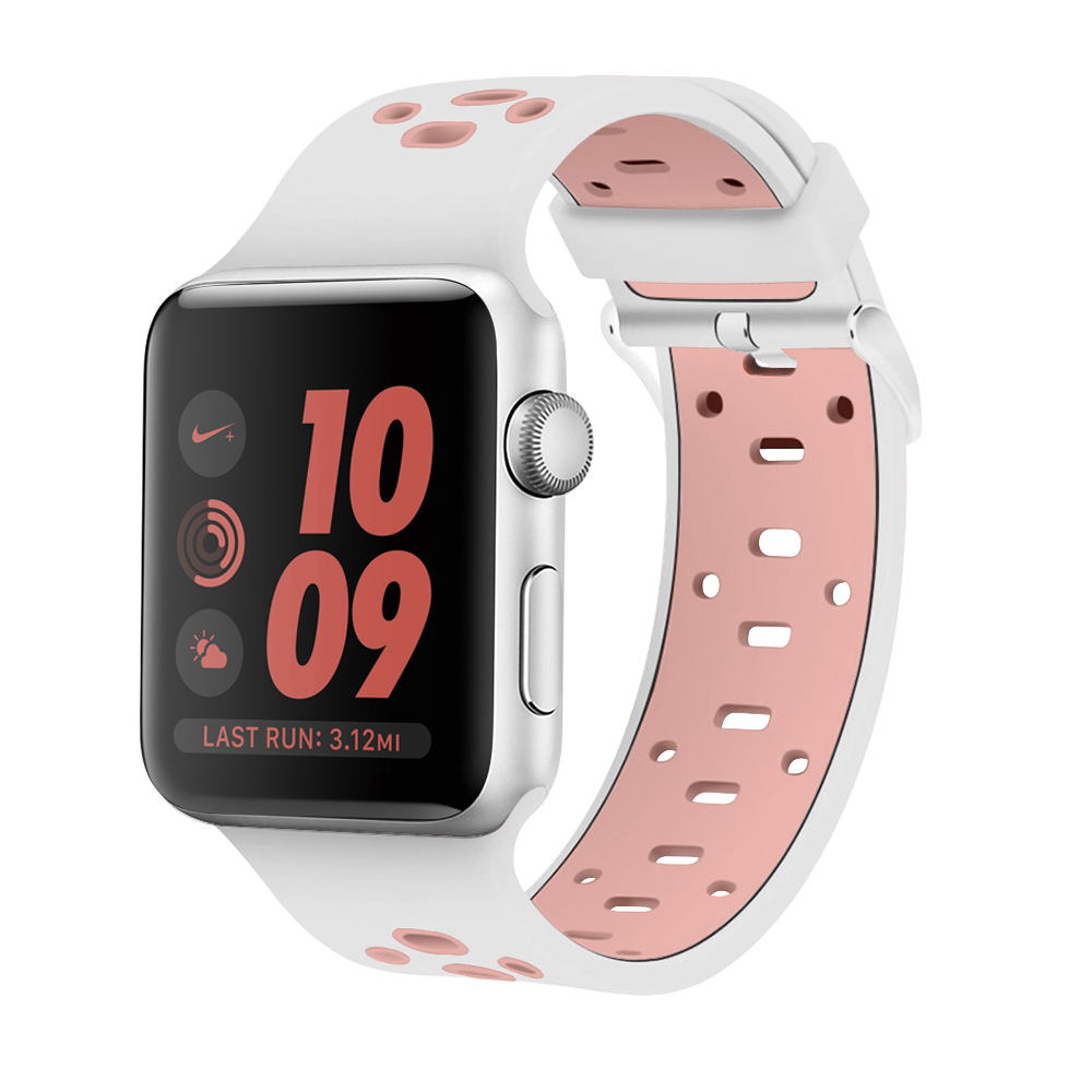 Ew-awpsp42-wp 42 Mm Breathable Silicone Sport Band For Apple Watch - White & Pink