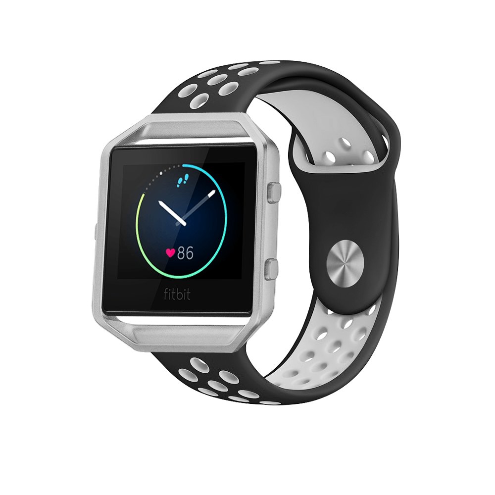 Ew-fbsb2sm-bw Silicone Band With Silver Frame For Fitbit Blaze Black & White - Small