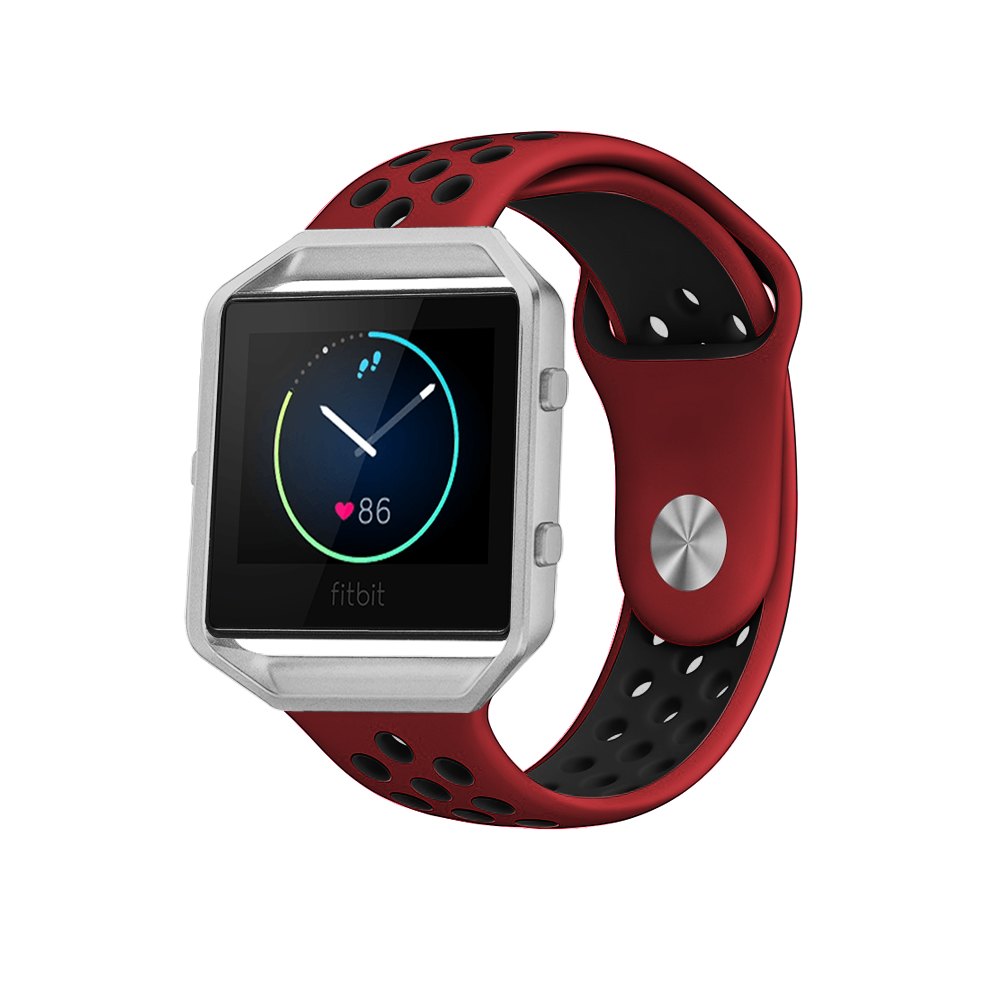 Ew-fbsb2sm-rb Silicone Band With Silver Frame For Fitbit Blaze Red & Black - Small