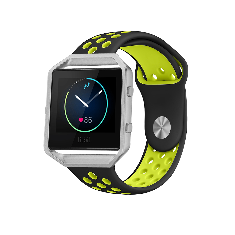 Ew-fbsb2sm-bg Silicone Band With Silver Frame For Fitbit Blaze Black & Green - Small