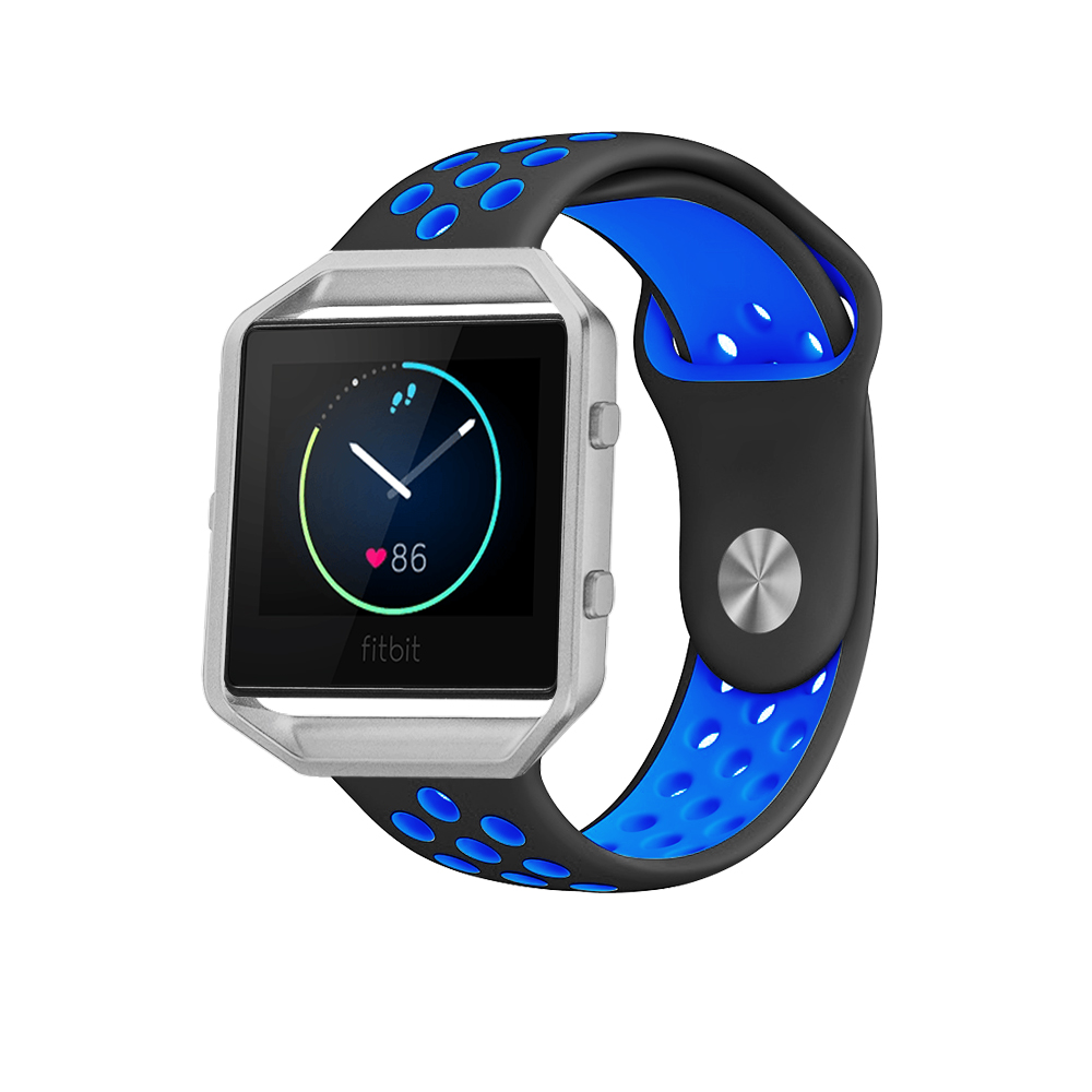 Ew-fbsb2sm-bkbl Silicone Band With Silver Frame For Fitbit Blaze Black & Blue - Small