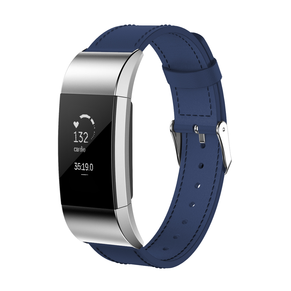 Ew-fc2lrlg-bl Leather Band For Fitbit Charge 2 Blue - Large