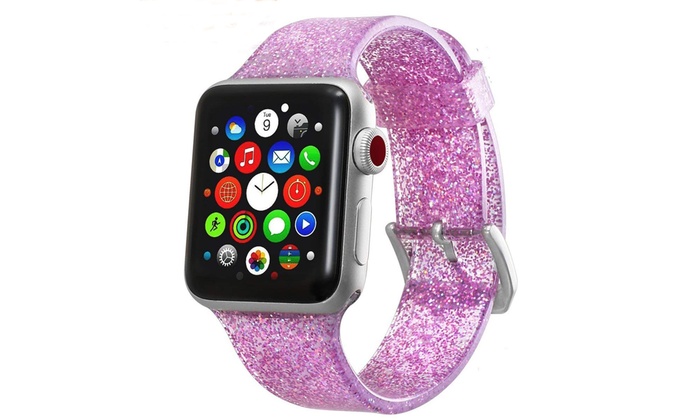 Ew-awgt138-pk 38 Mm Silicone Bling Glitter Band With Buckle Closure Version For Apple Watch - Pink
