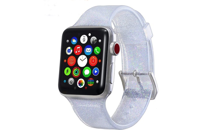 Ew-awgt138-sv 38 Mm Silicone Bling Glitter Band With Buckle Closure Version For Apple Watch - Silver