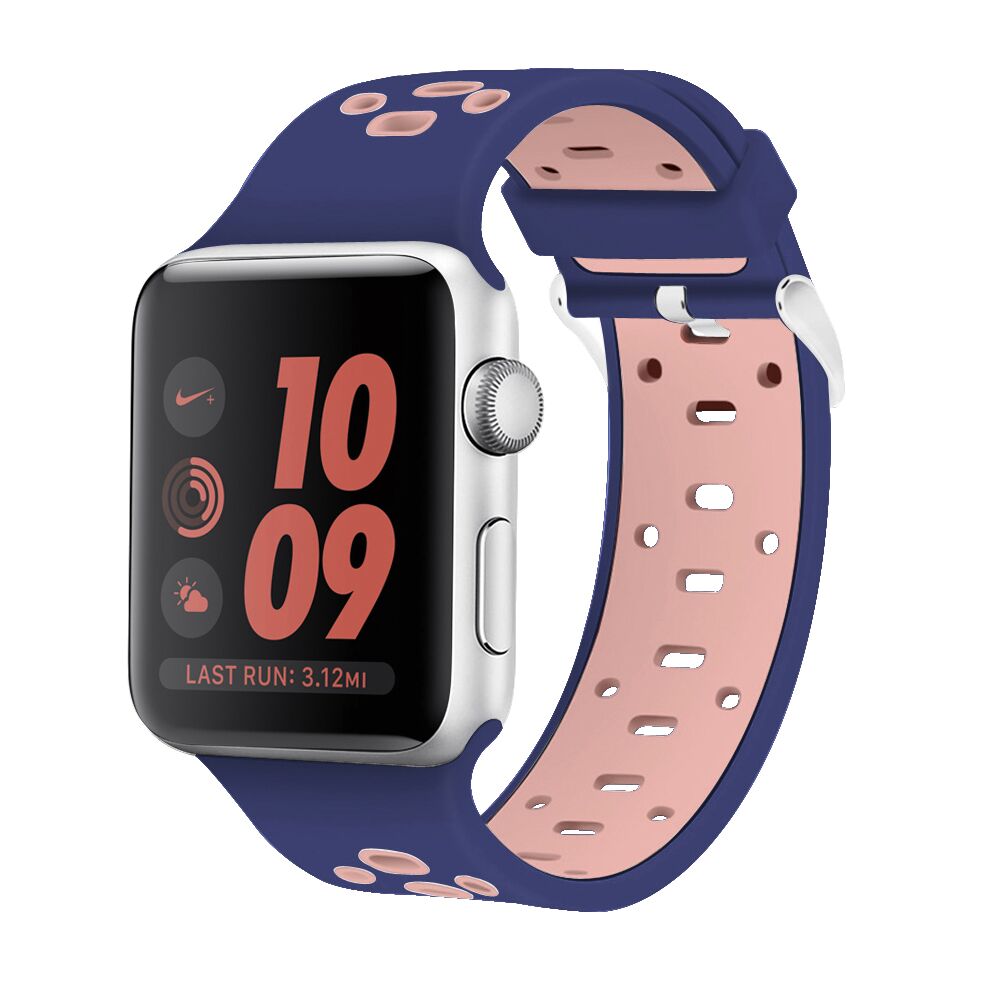 Ew-awpsp42-blpk 42 Mm Breathable Silicone Sport Band For Apple Watch - Blue With Pink