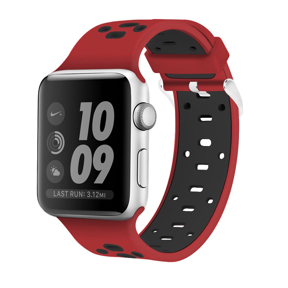 Ew-awpsp38-br 38 Mm Breathable Silicone Sport Band For Apple Watch - Red With Black