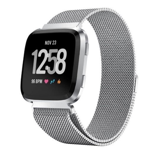 Ew-fvamllg-sv Milanese Bands For Fitbit Versa Watch - Silver - Large