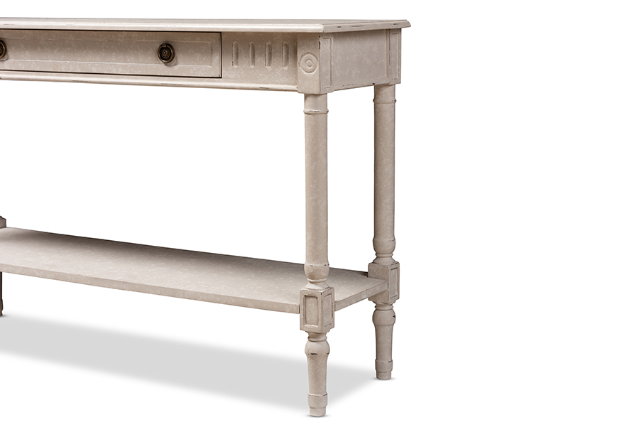 Ram13-whitewashed-st 29.53 X 47.24 X 13.78 In. Ariella Country Cottage Farmhouse 1 Drawer Console Table - Whitewashed