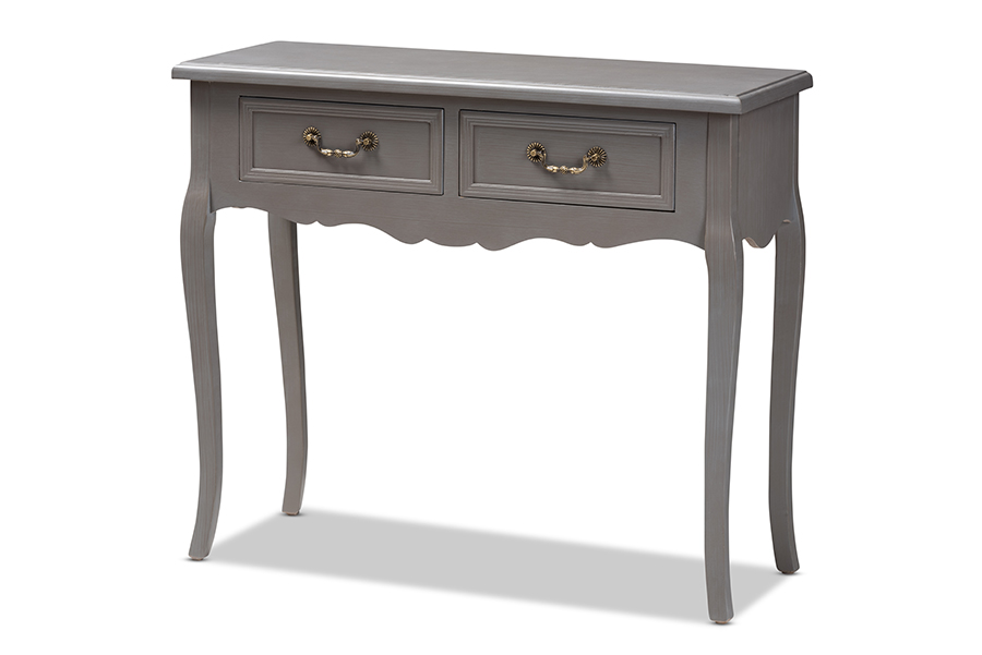Jy18a026-grey-console Capucine Antique French Country Cottage Grey Finished Wood 2-drawer Console Table - 30.3 X 35.4 X 13 In.