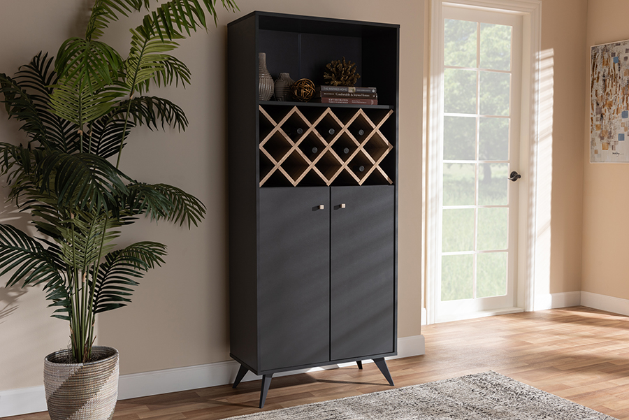 Sewc16001wi-dark Grey-hana Oak Serafino Mid-century Modern Dark Grey & Oak Finished Wood Wine Cabinet