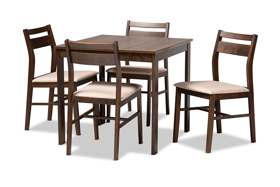 Lovy Dining Set-Beige-Dark Walnut Lovy Modern & Contemporary Beige Fabric Upholstered Dark Walnut-Finished Wood Dining Set - 5 Piece