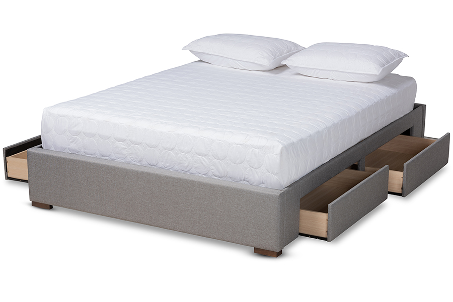 Cf9045-light Grey-queen Leni Modern & Contemporary Light Grey Fabric Upholstered 4-drawer Platform Storage Bed Frame - Queen Size