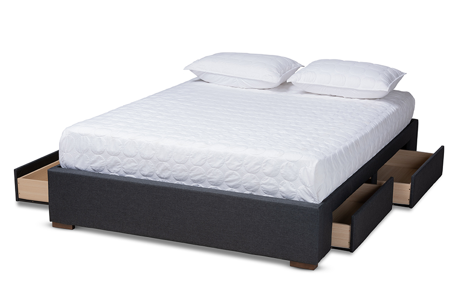 Cf9045-dark Grey-queen Leni Modern & Contemporary Dark Grey Fabric Upholstered 4-drawer Platform Storage Bed Frame - Queen Size