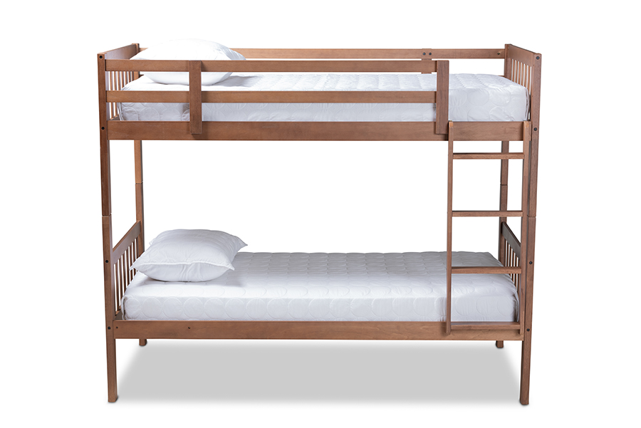 Mg0045-walnut-twin Bunk Bed Jude Modern & Contemporary Walnut Brown Finished Wood Bunk Bed - Twin Size