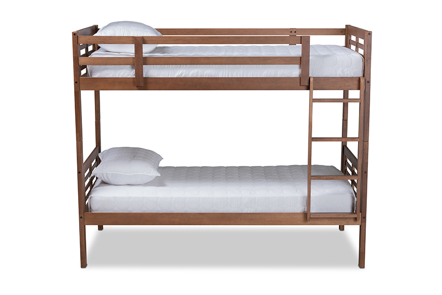 Mg0048-walnut-twin Bunk Bed Liam Modern & Contemporary Walnut Brown Finished Wood Bunk Bed - Twin Size