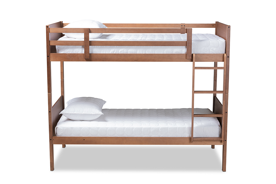 Mg0051-walnut-twin Bunk Bed Elsie Modern & Contemporary Walnut Brown Finished Wood Bunk Bed - Twin Size