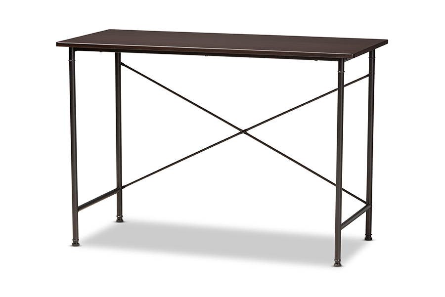 Bg1604-desk Tavin Industrial Espresso Wood & Black Metal Criss-cross Desk
