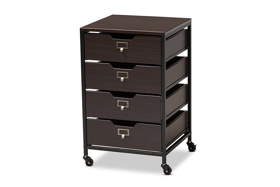 Bg1708b-dark Brown Felix Modern & Contemporary Espresso Wood & Black Metal 3-drawer Mobile File Cabinet