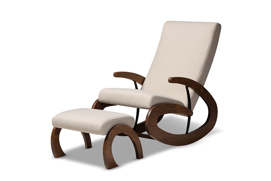 Bbt5317-light Beige-otto-set Kaira Modern & Contemporary Light Beige Fabric Upholstered & Walnut-finished Wood Rocking Chair & Ottoman Set - 2 Piece