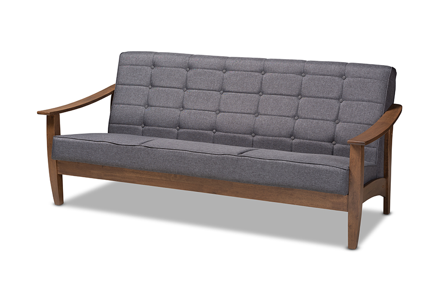Sw5506-grey-walnut-sf Larsen Mid-century Modern Gray Fabric Upholstered Walnut Wood Sofa