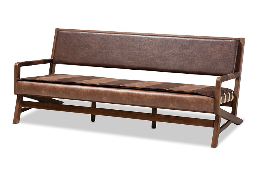 Rovelyn-dark Brown-walnut-sf Rovelyn Rustic Brown Faux Leather Upholstered Walnut Finished Wood Sofa
