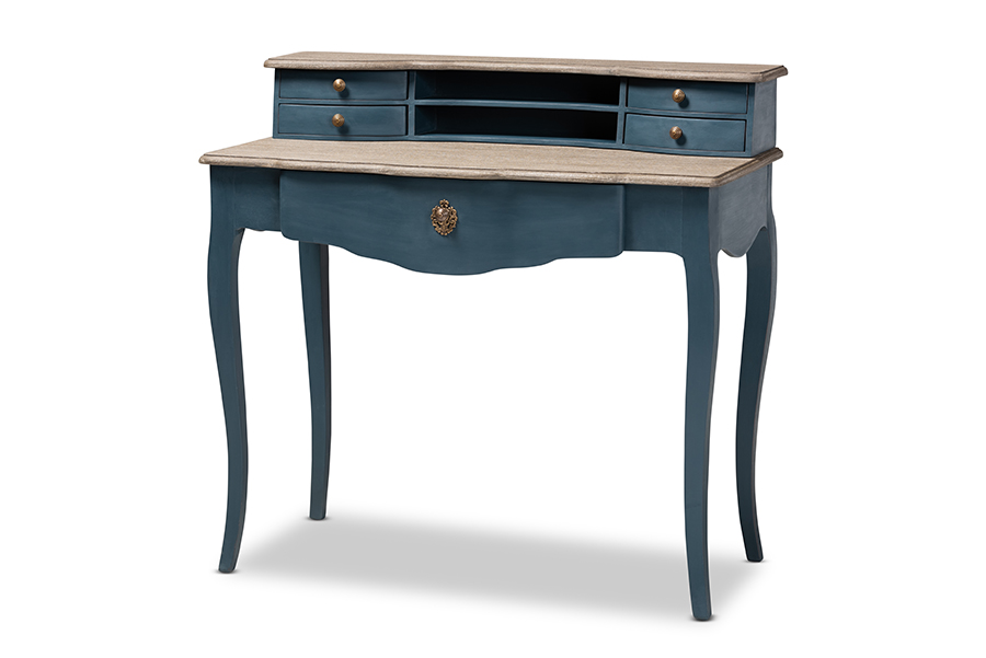 Ces2-blue Spruce-desk Celestine French Provincial Blue Spruce Finished Wood Accent Writing Desk