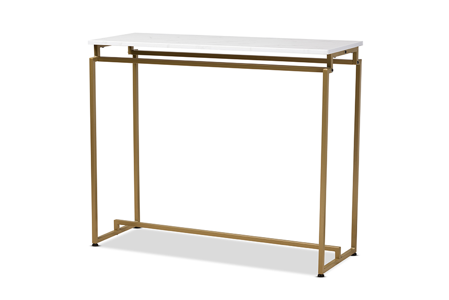 Aa-1820-marble-gold-console Renzo Modern & Contemporary Brushed Gold Finished Metal Console Table With Faux Marble Tabletop