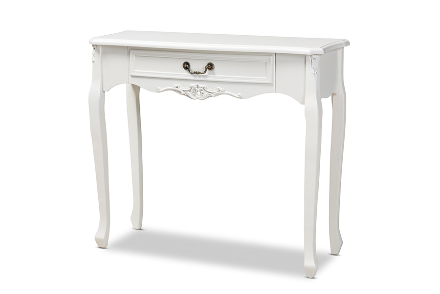 Etasw-09-white-console Gabrielle Traditional French Country Provincial White-finished 1-drawer Wood Console Table