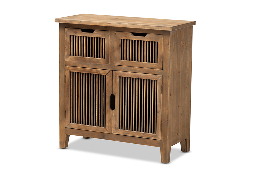 Ld19a006-medium Oak-cabinet Clement Rustic Transitional Medium Oak Finished 2-door & 2-drawer Wood Spindle Accent Storage Cabinet