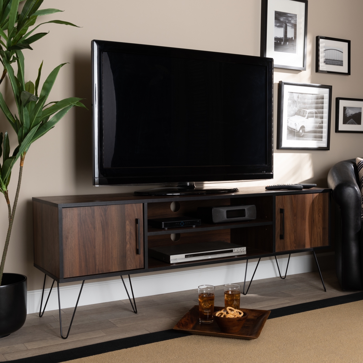 Et 3215-00-columbia-black-tv Corina Mid-century Modern Two-tone Wood Tv Stand, Walnut & Black