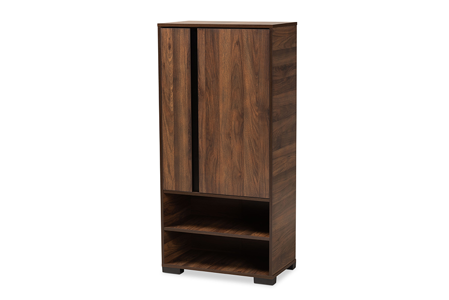 Picture of Baxton Studio SESC70140WI-Columbia-Black-Shoe Cabinet Raina Modern & Contemporary Two-Tone Walnut Brown & Black Finished Wood 2-Door Shoe Storage Cabinet