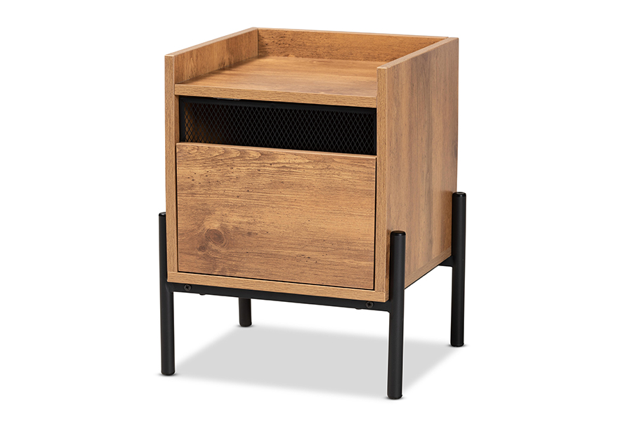 Picture of Baxton Studio HIF-007-Natural-Black Tasman Modern & Contemporary Industrial Natural Brown Finished Wood & Black Metal End Table