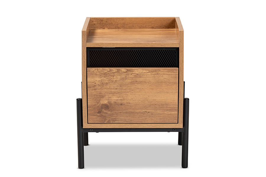 Picture of Baxton Studio HIF-007-Natural-Black Tasman Modern & Contemporary Industrial Natural Brown Finished Wood & Black Metal End Table