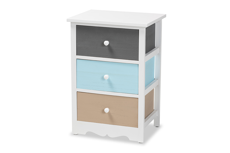 Picture of Baxton Studio FZC180826-Multi Colored-NS Kalila Modern & Contemporary White & Multi-Colored Finished Wood 3-Drawer Nightstand