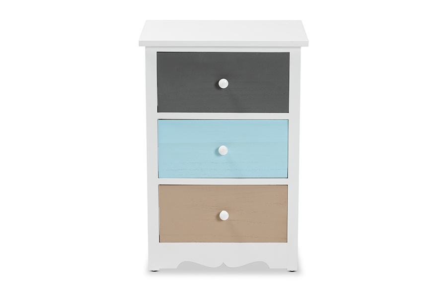Picture of Baxton Studio FZC180826-Multi Colored-NS Kalila Modern & Contemporary White & Multi-Colored Finished Wood 3-Drawer Nightstand