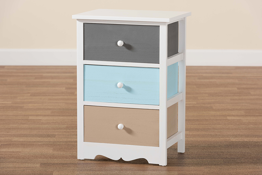 Picture of Baxton Studio FZC180826-Multi Colored-NS Kalila Modern & Contemporary White & Multi-Colored Finished Wood 3-Drawer Nightstand