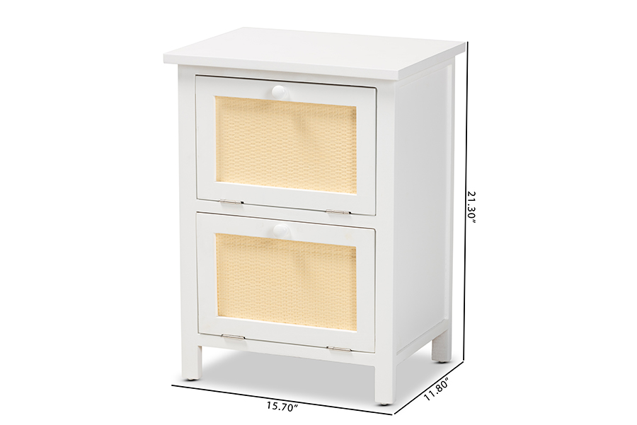 Picture of Baxton Studio FMA-0176-Wooden 2 Drawer-NS Sariah Mid-Century Modern White Finished Wood & Rattan 2-Door Nightstand