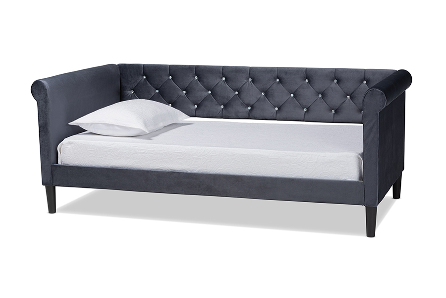 Picture of Baxton Studio Cora-Grey Velvet-Daybed-Twin Cora Modern & Contemporary Daybed&#44; Grey & Dark Brown - 33.7 x 89.4 x 42.9 in.