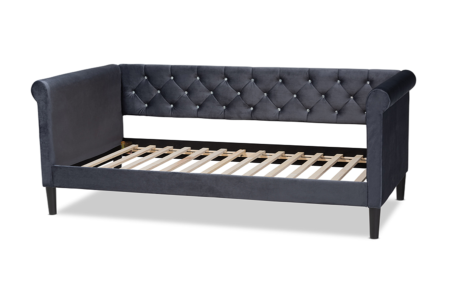 Picture of Baxton Studio Cora-Grey Velvet-Daybed-Twin Cora Modern & Contemporary Daybed&#44; Grey & Dark Brown - 33.7 x 89.4 x 42.9 in.